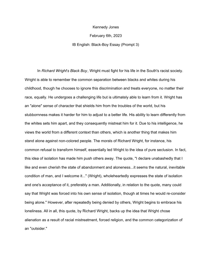 Essay on Alienation and Isolation in Richard Wright's Black Boy