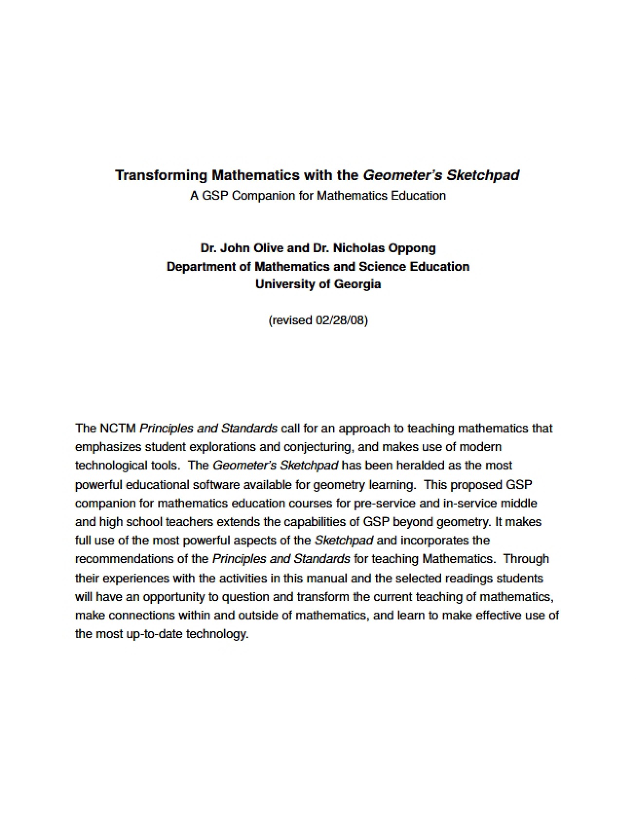 GSP Outline from February 28, 2008