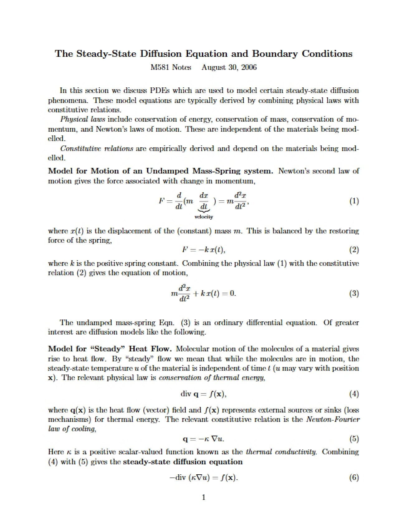 Boundary Conditions and Steady-State Diffusion Equation
