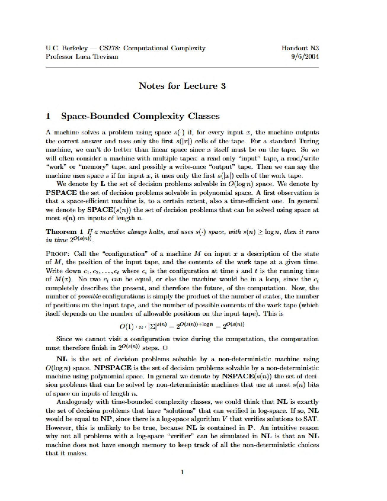 Machine Complexity Theory Notes