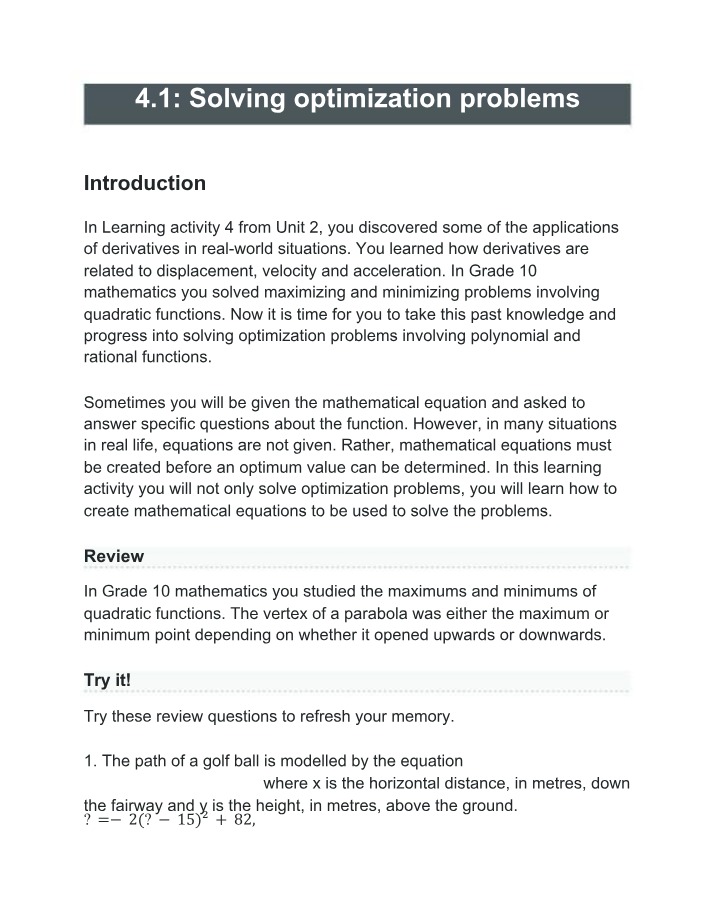 Optimization - Problem Set