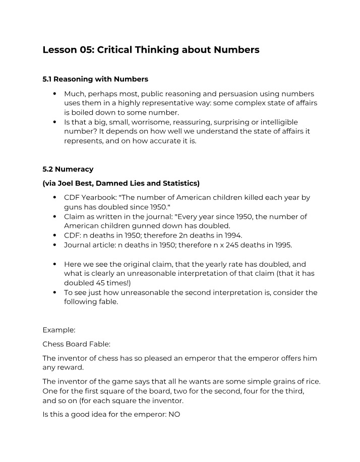 Critical Thinking - Representation of Numbers