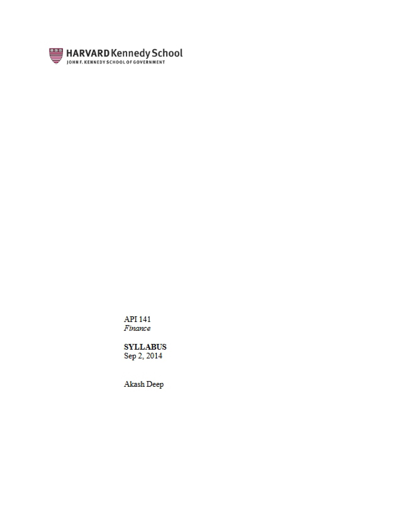 Syllabus for Finance Course