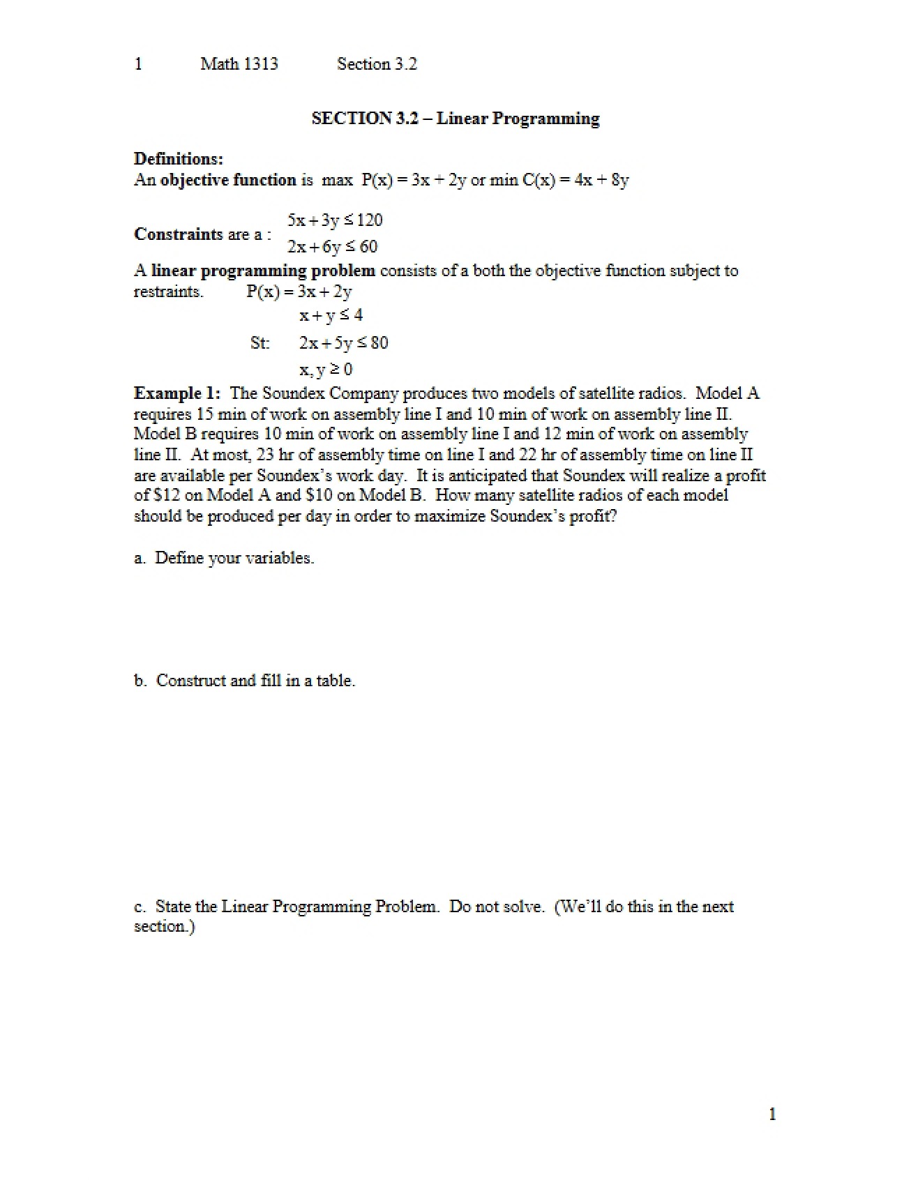 Linear Programming Concepts (Sec 3.2)