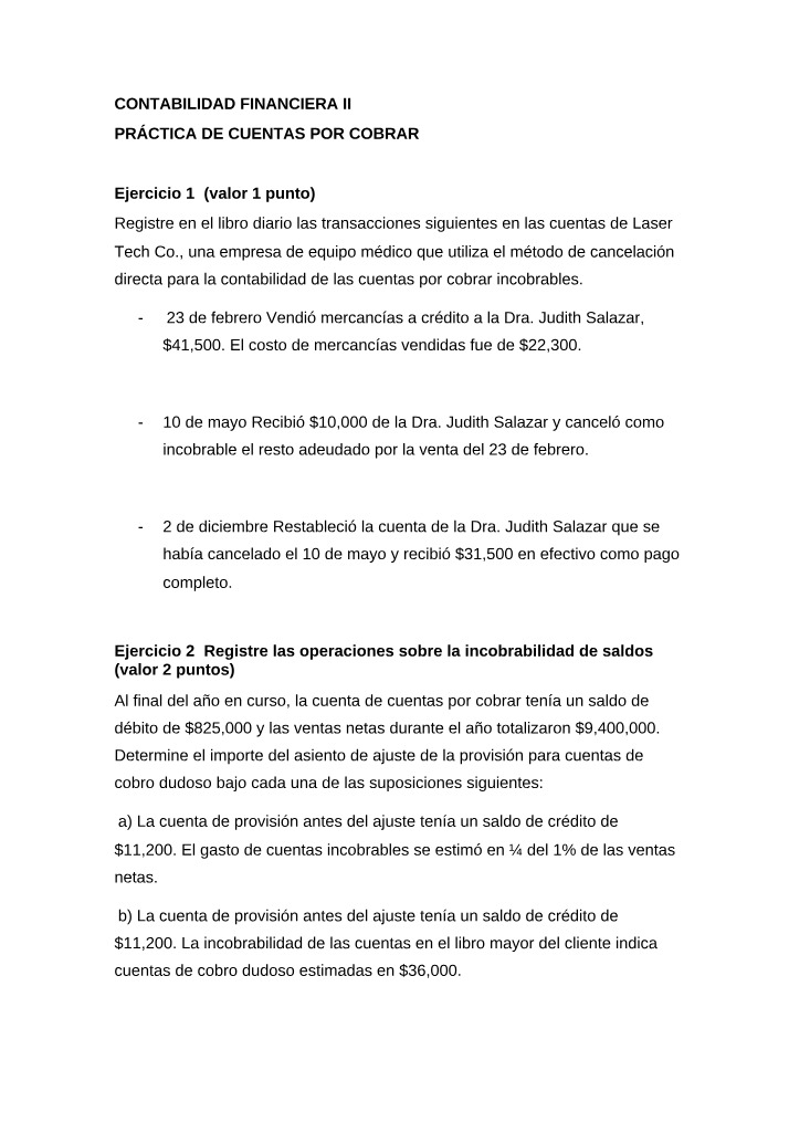 Accounts Receivable Accounting Practice Exercise