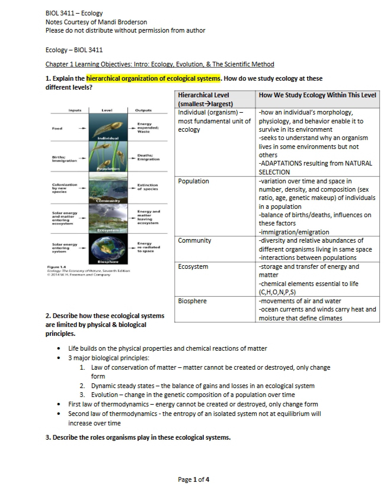 Ecological Systems Hierarchical Organization