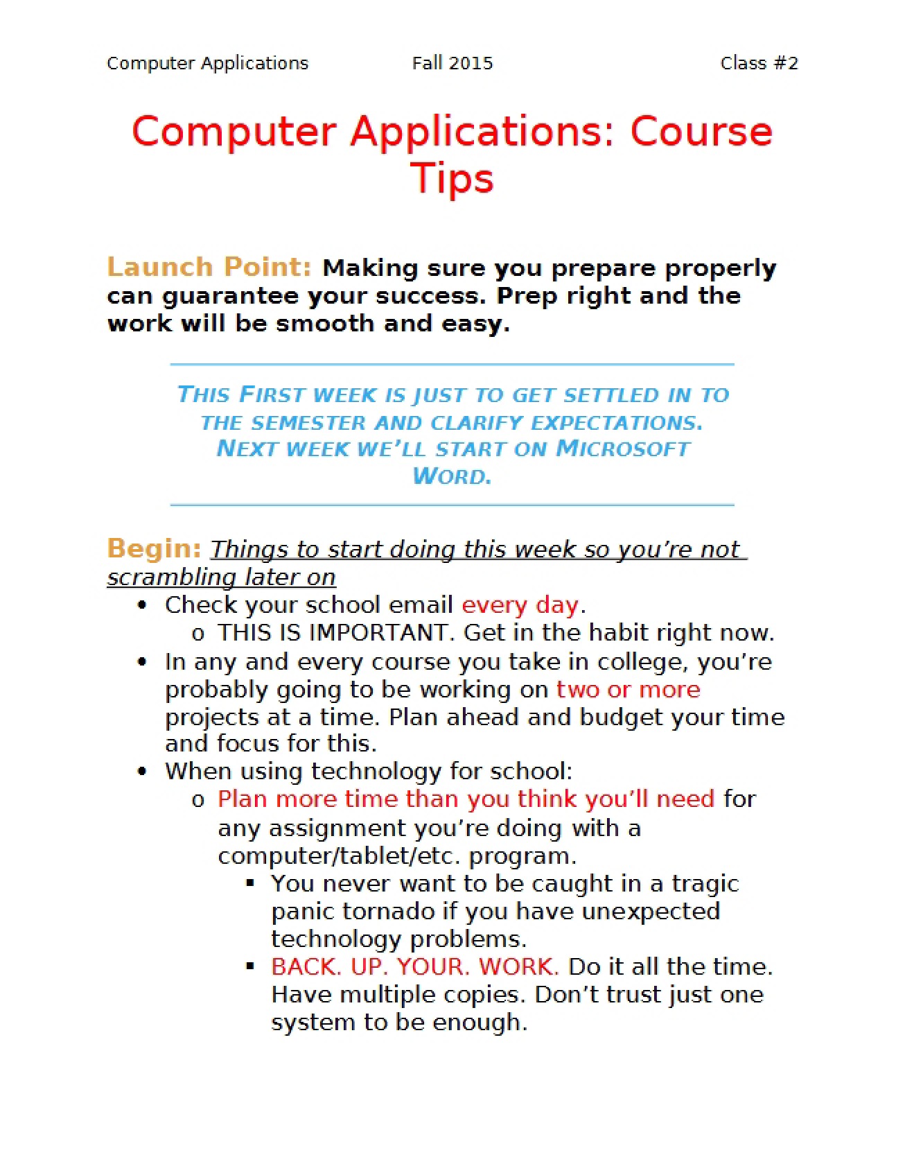 Tips for Computer Applications Course