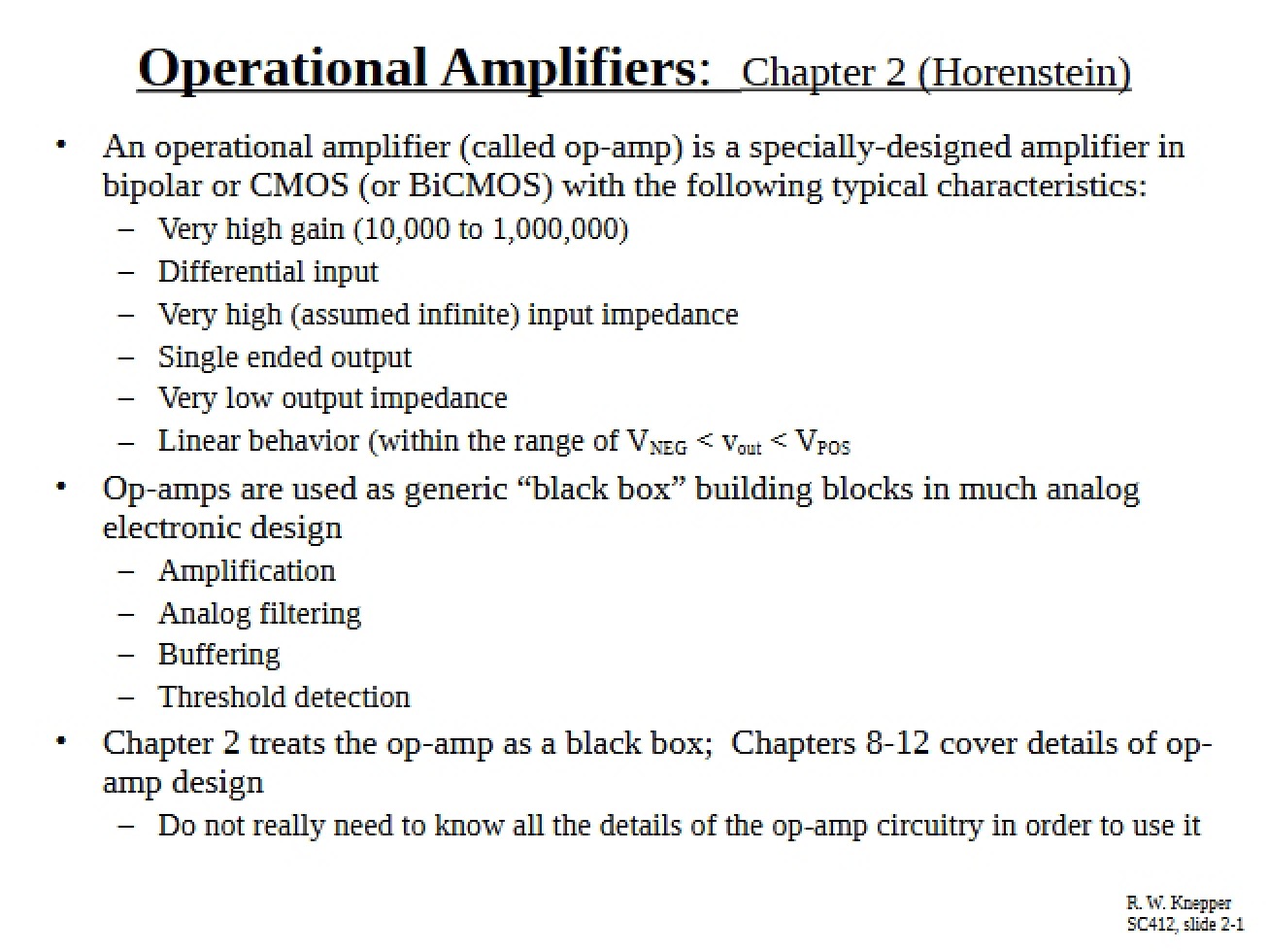 Analog Electronics Operational Amplifiers