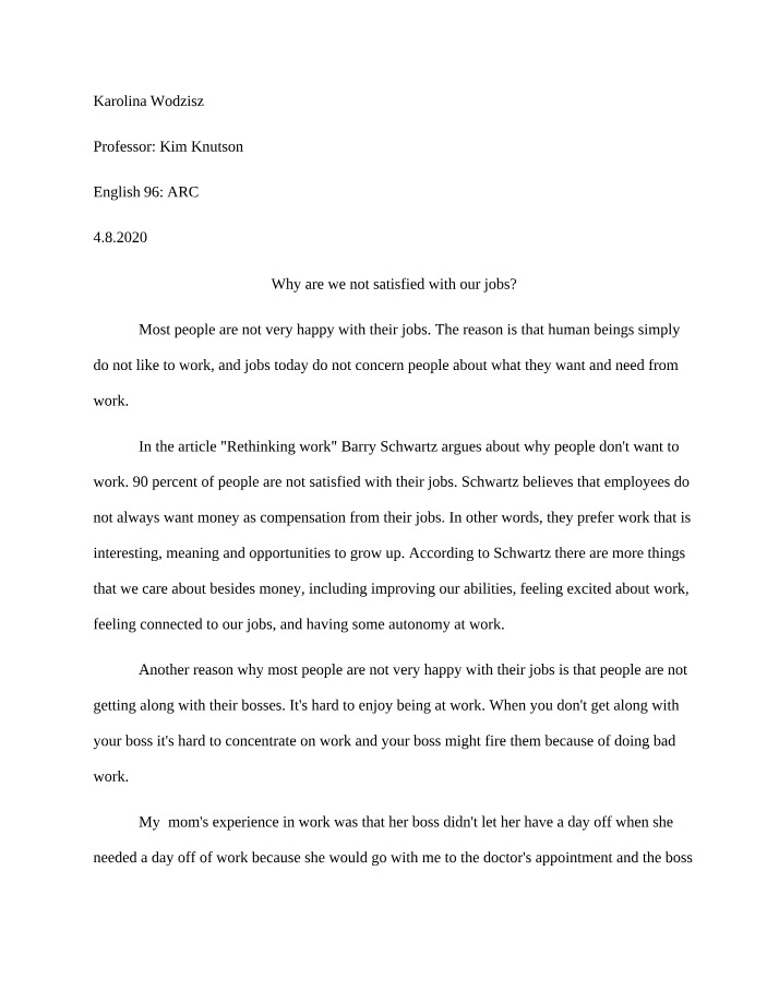 Why We Are Not Satisfied with Our Jobs - Essay
