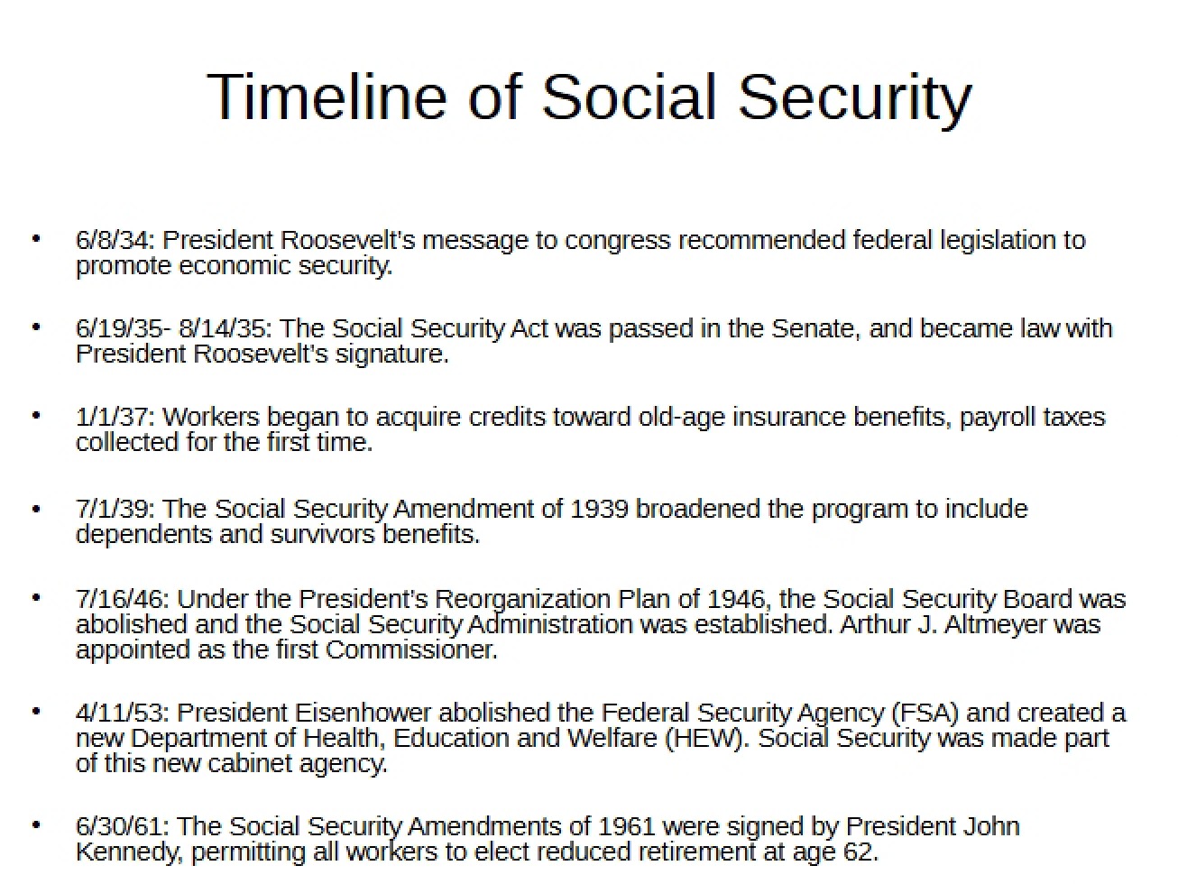 Timeline of Social Security History
