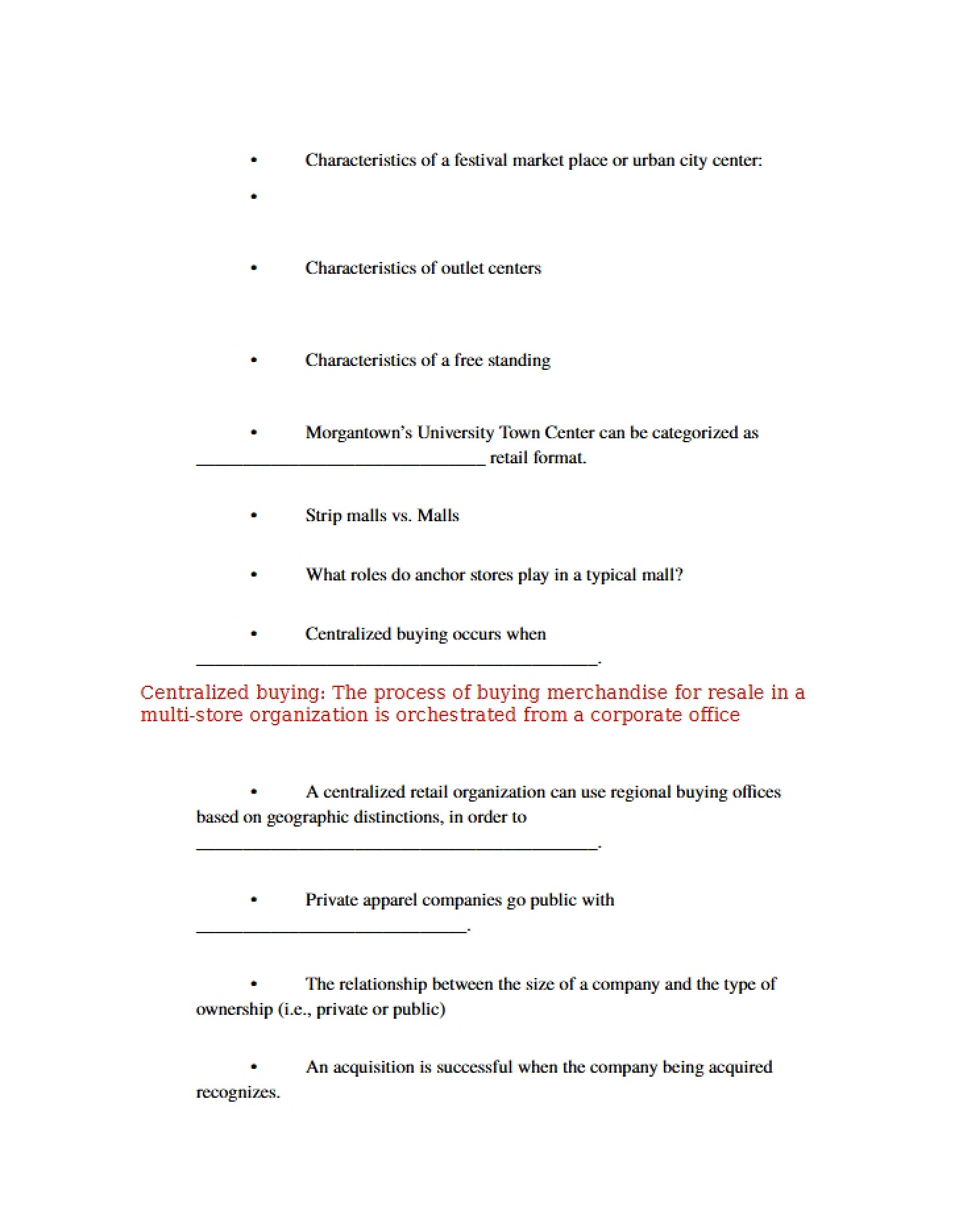 Study Guide for Test 2 (Fall 2015)