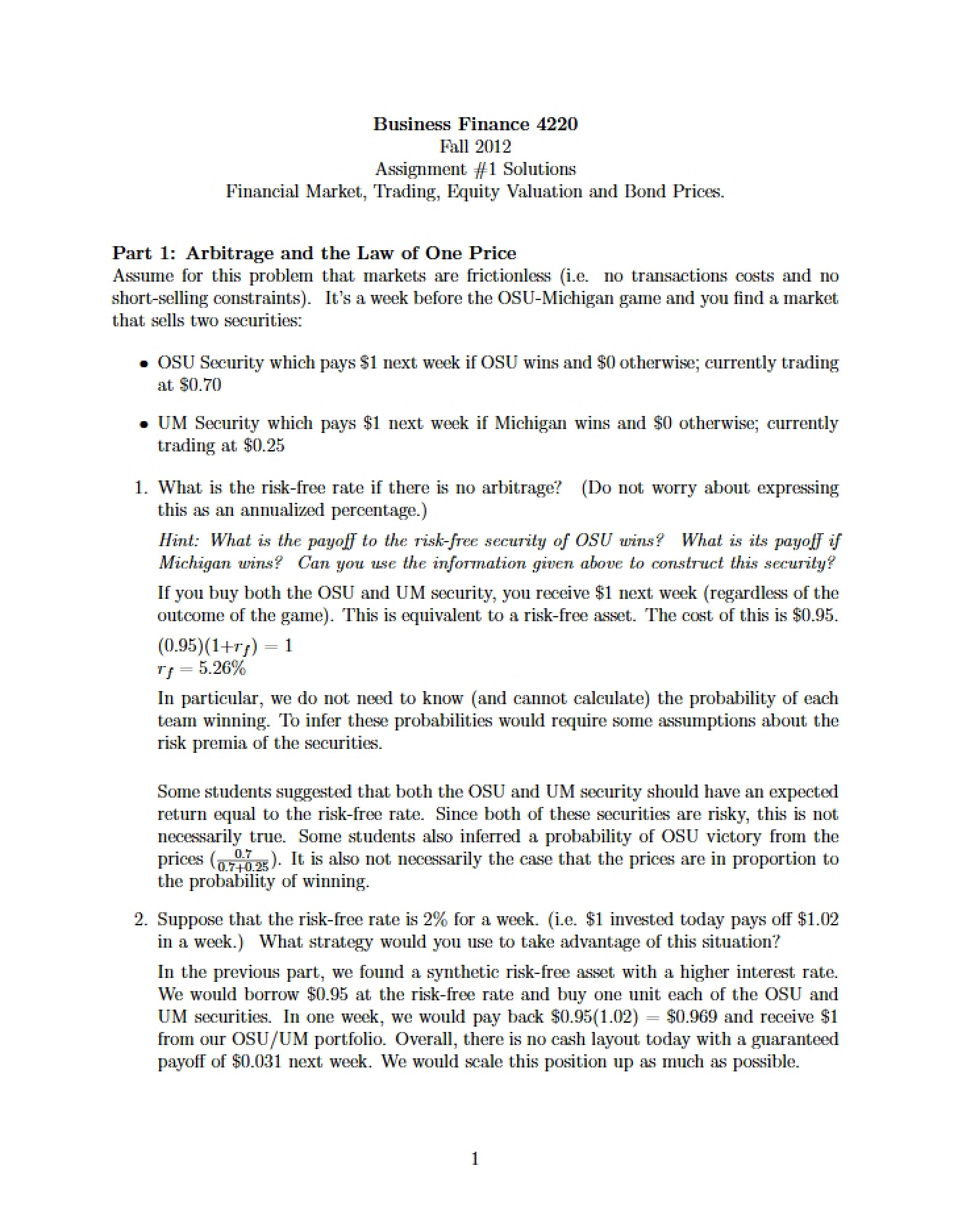 Solutions for Assignment 1