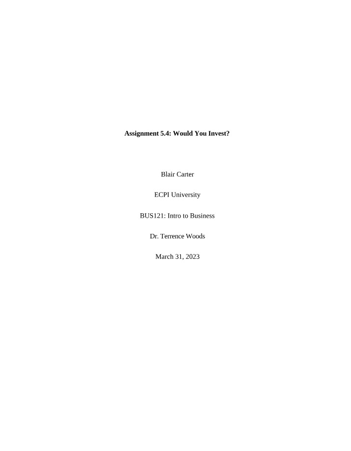 Would You Invest - Assignment 5.4