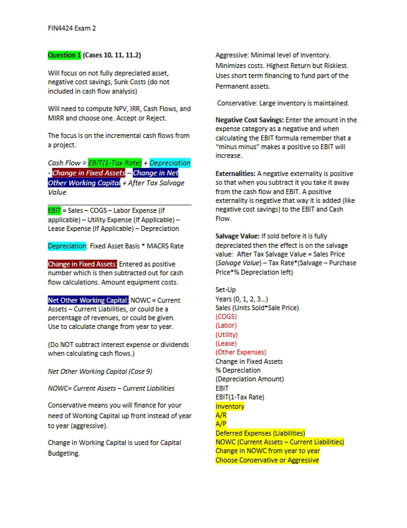 Study Guide for Problems in Financial Management