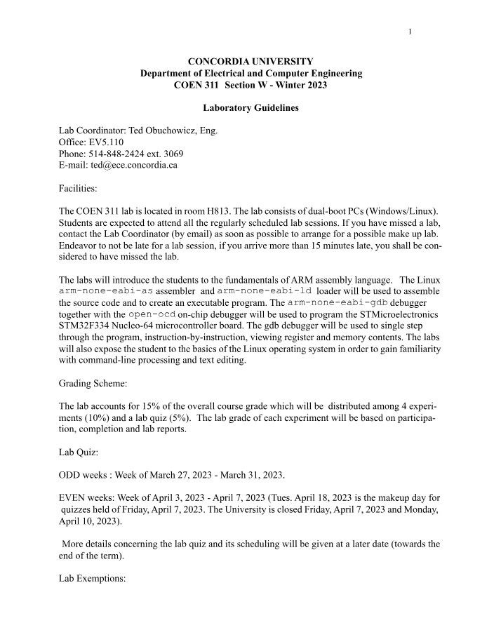 COEN 311 Lab Guidelines - ARM Assembly and Linux