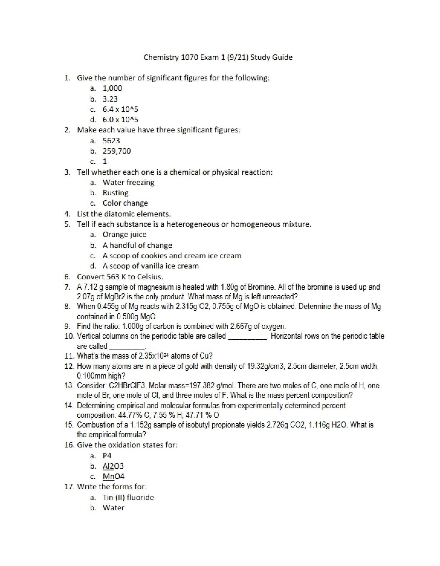 Guide for Exam 1 Preparation