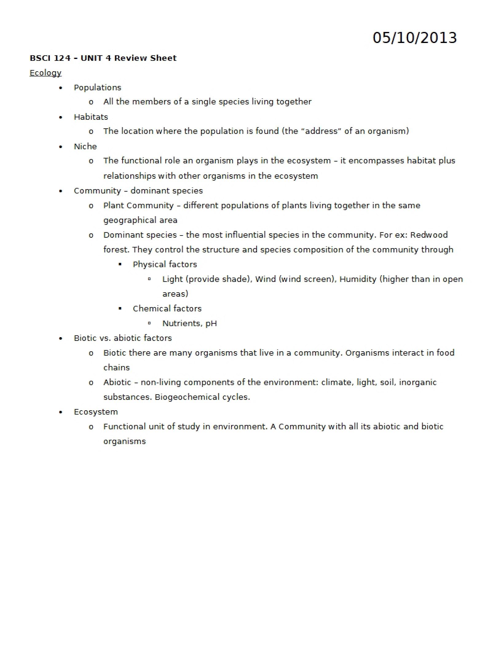 Review for Unit 4