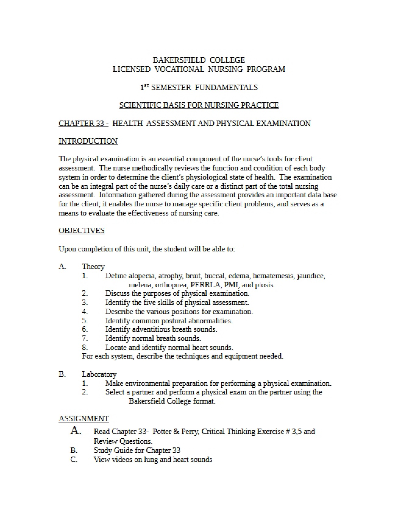 Physical Examination and Health Assessment Ch. 33