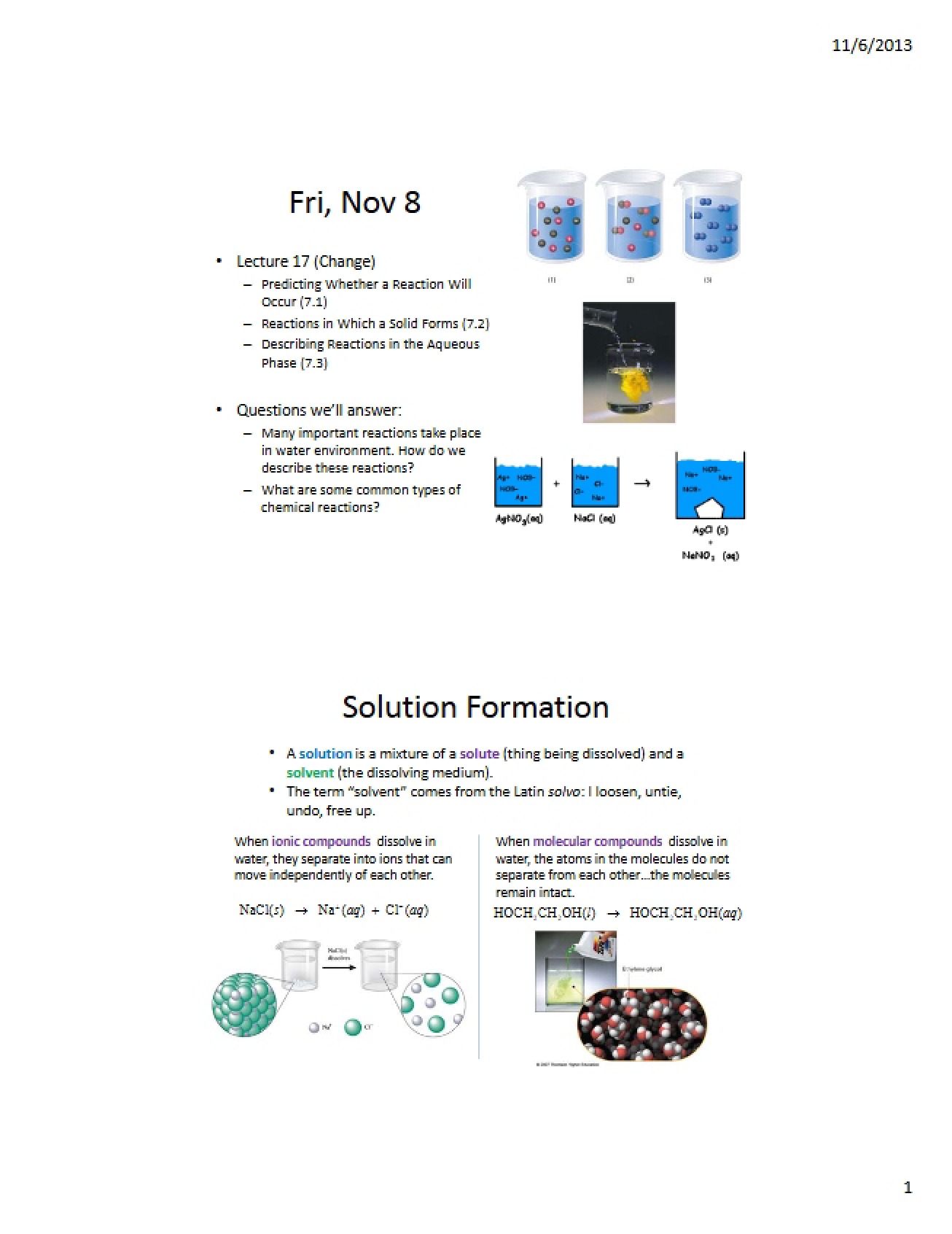 Lecture 17 Aqueous Phase and Solid Forming Reactions