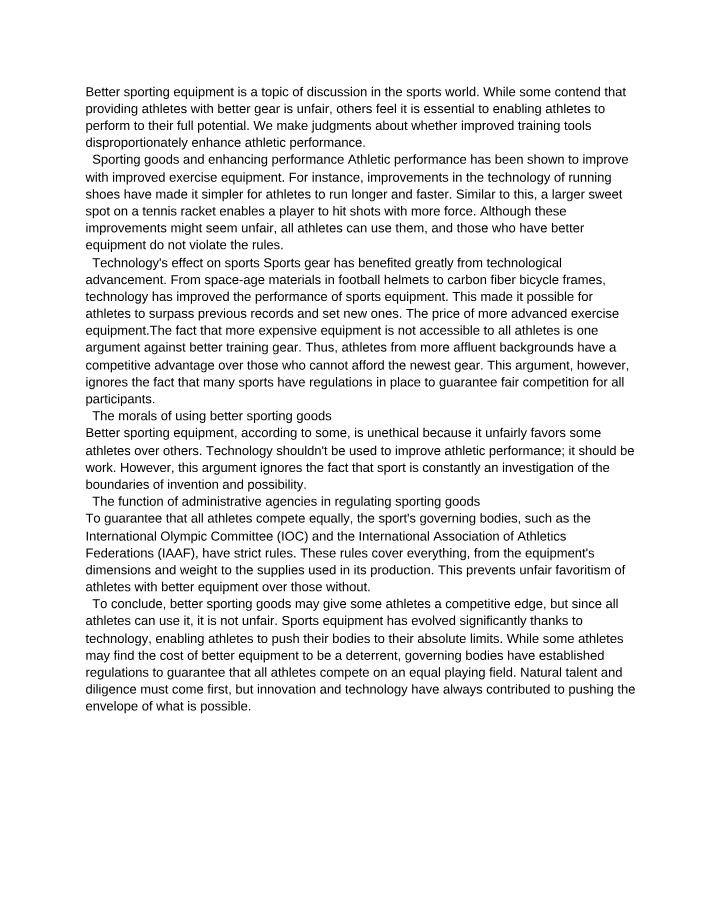 Ethics and Technology in Sporting Equipment