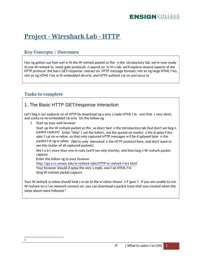 Wireshark Lab for HTTP Project