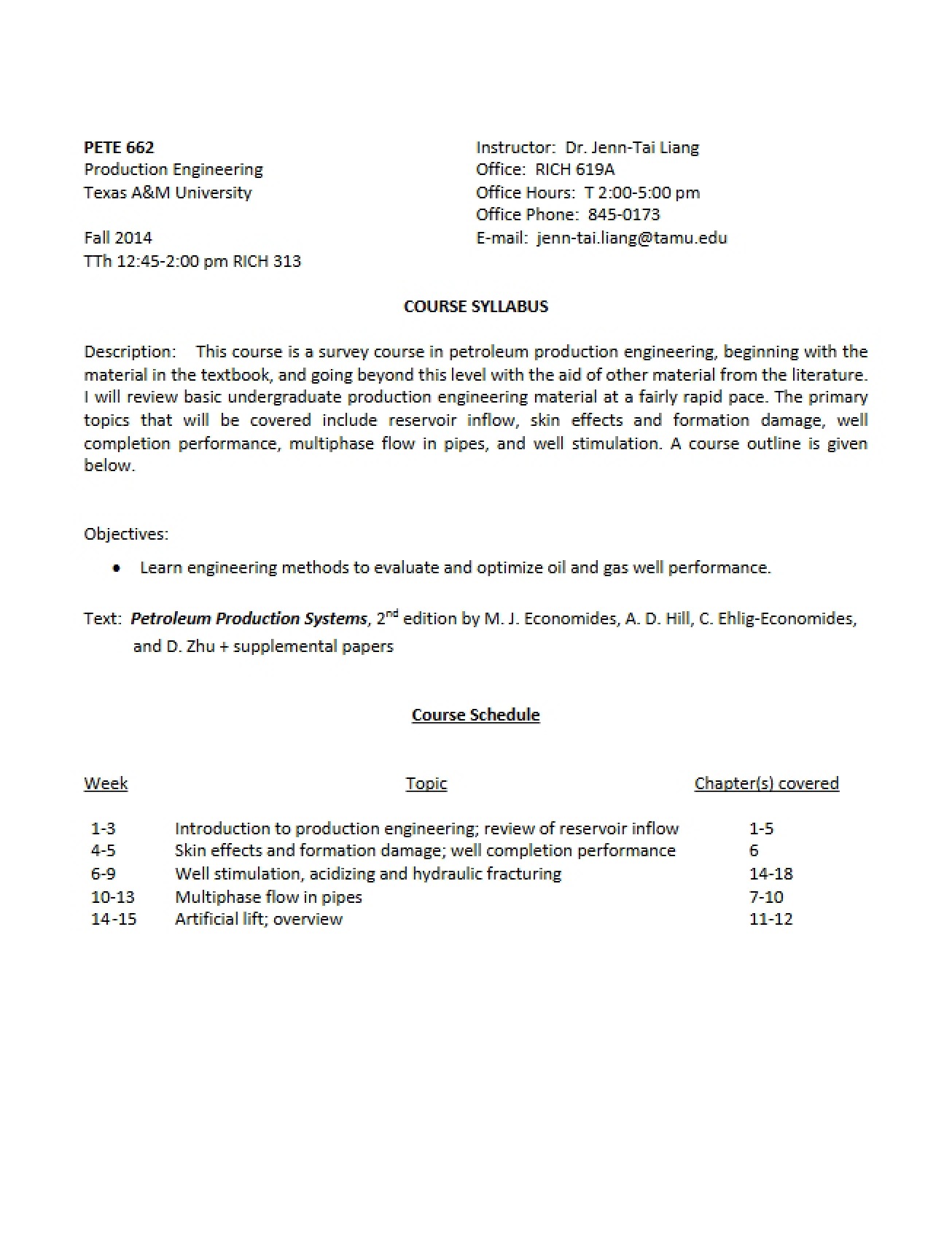Fall 2014 Production Engineering Syllabus