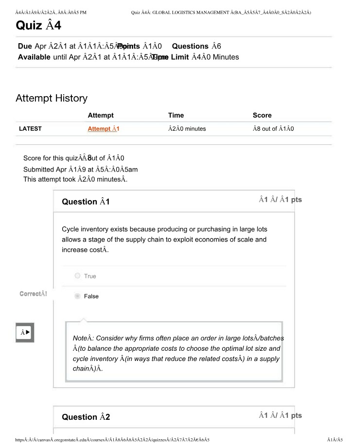 Global Logistics Management Quiz 4