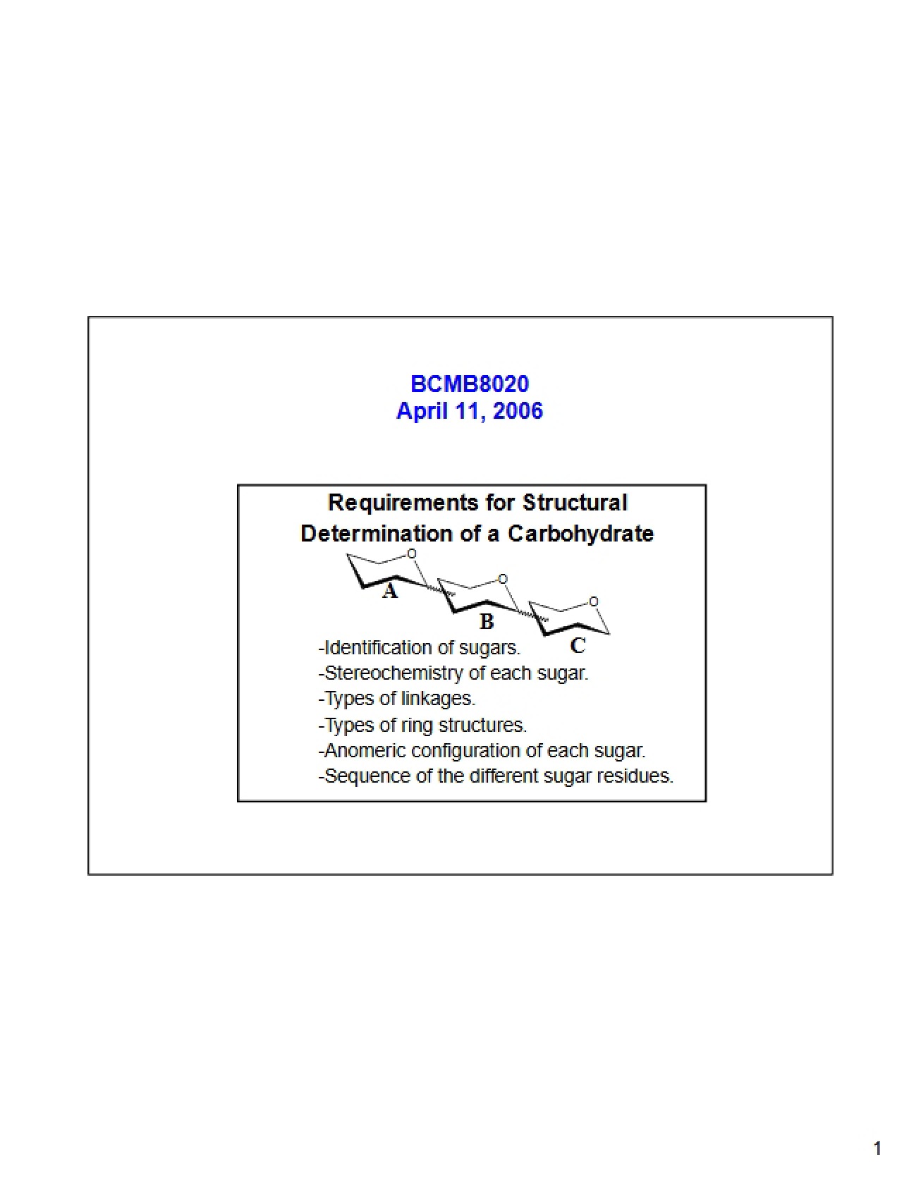 Carbohydrate Structure and Methods 2006