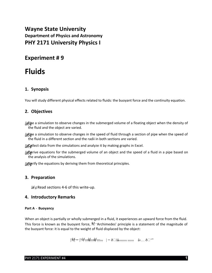 Lab Experiment on Fluids