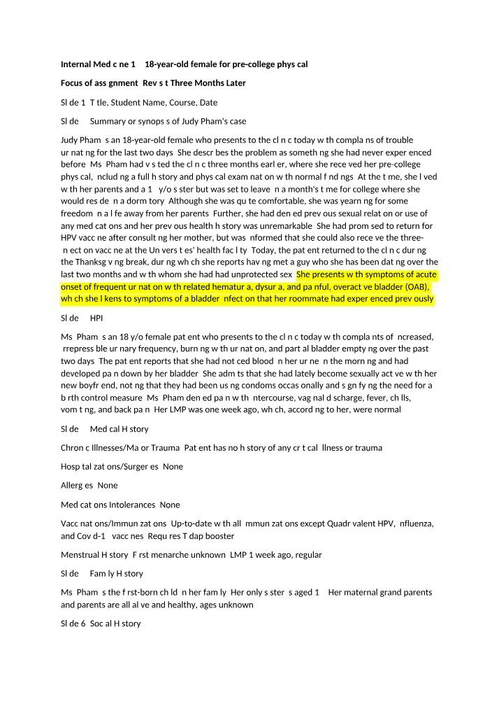 Week 7 Case Study - 18-Year-Old Precollege Physical