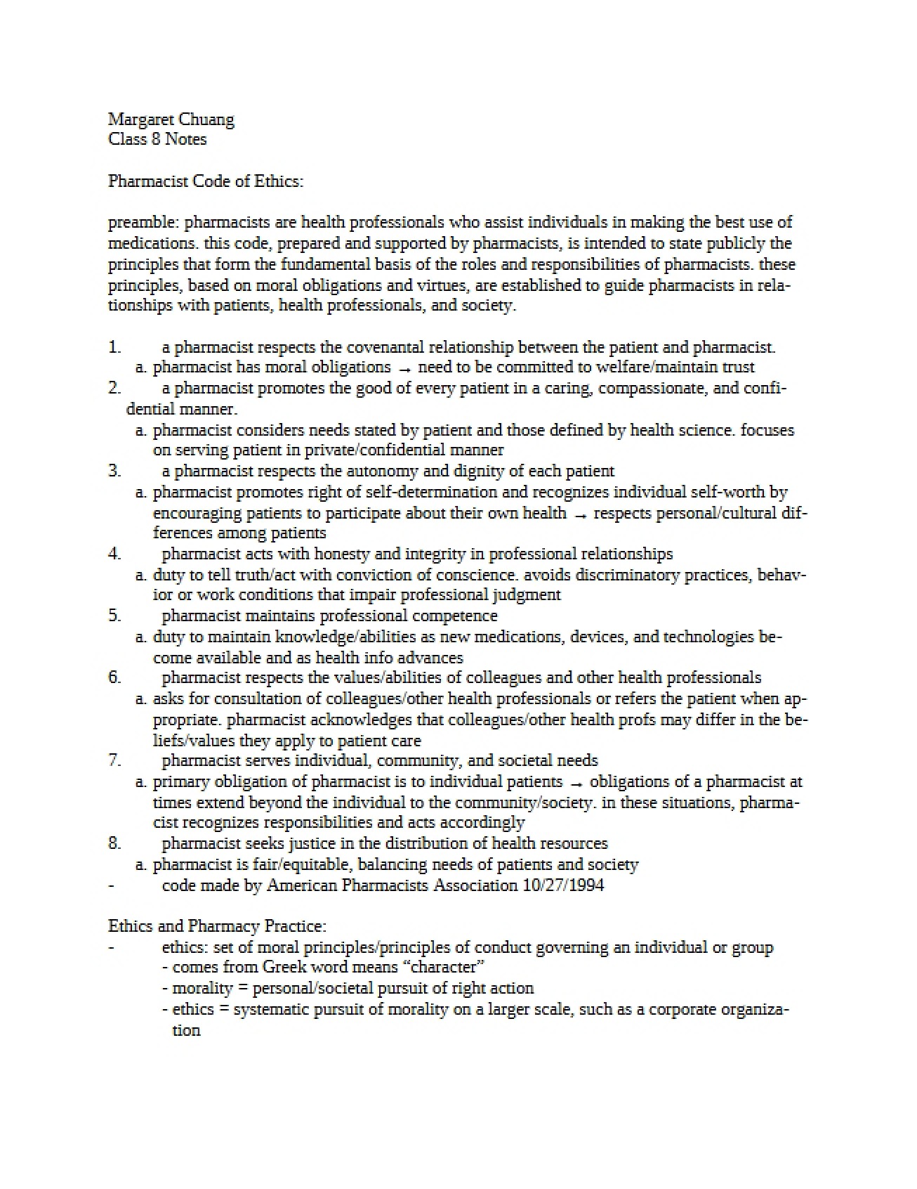 Ethical Code for Pharmacists