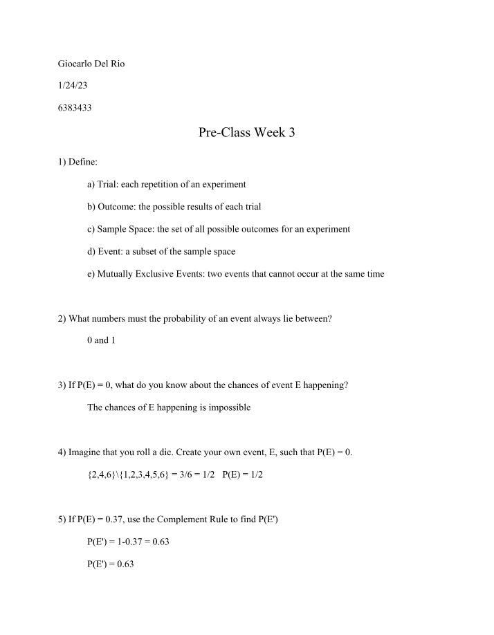 Trials, Outcomes, and Events in Probability