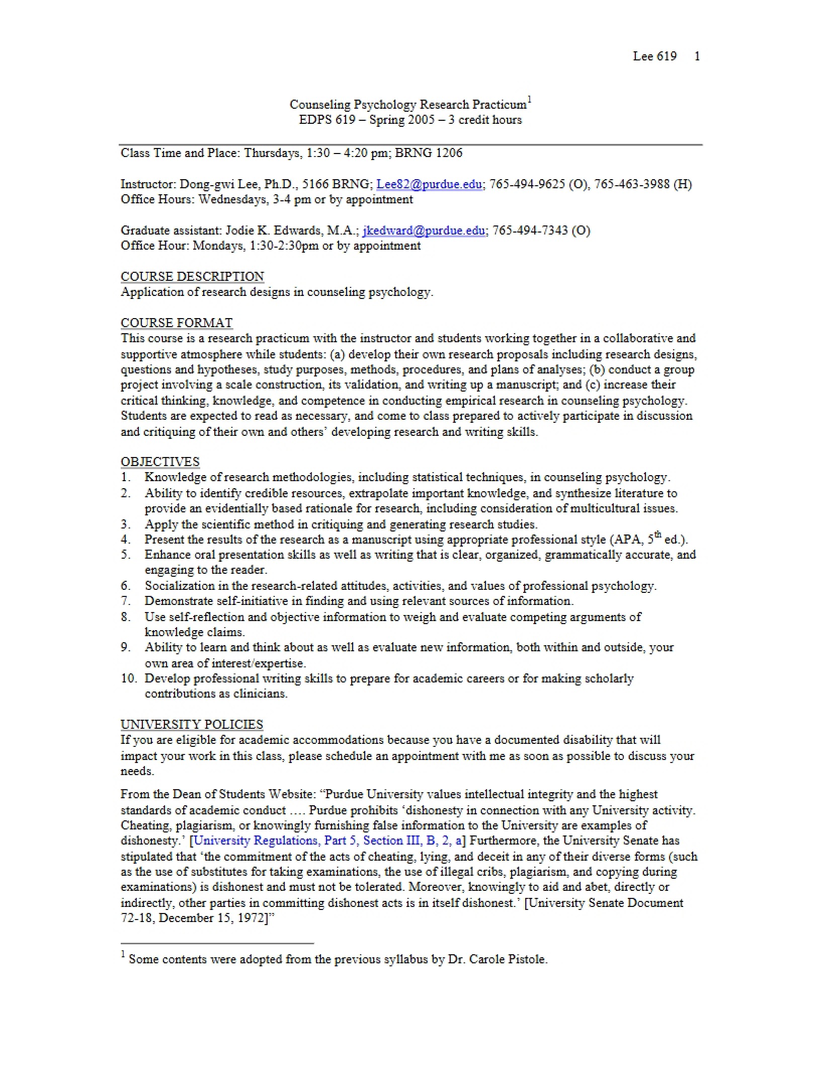 Syllabus - Counseling Psychology Research Practicum