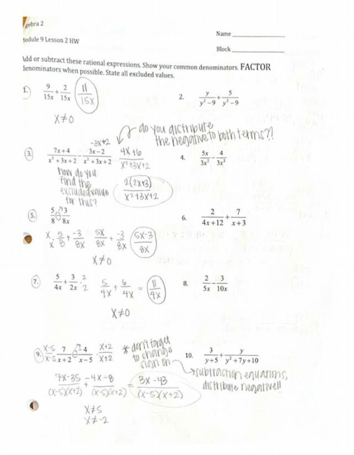 Algebra 2 - Module 9, Lesson 2 Homework