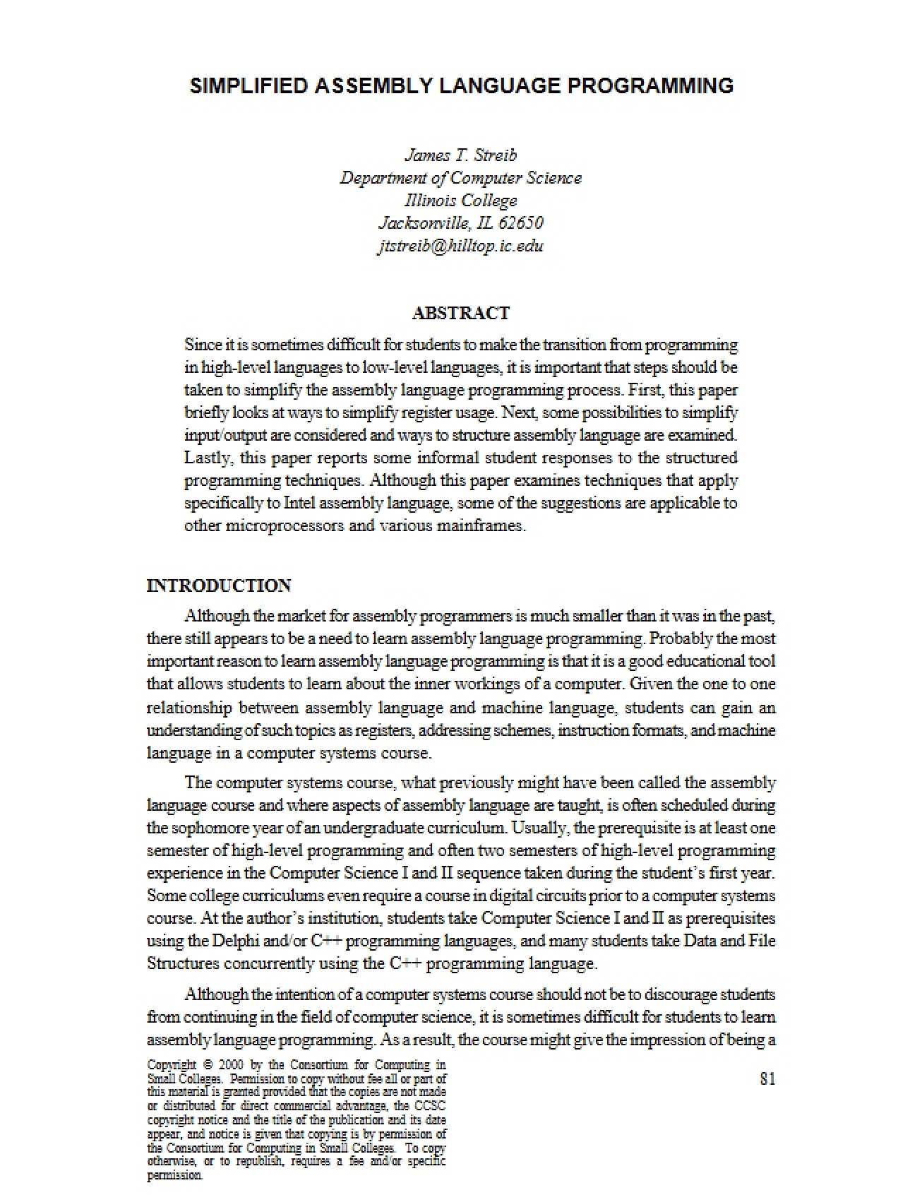Programming in Simplified Assembly Language