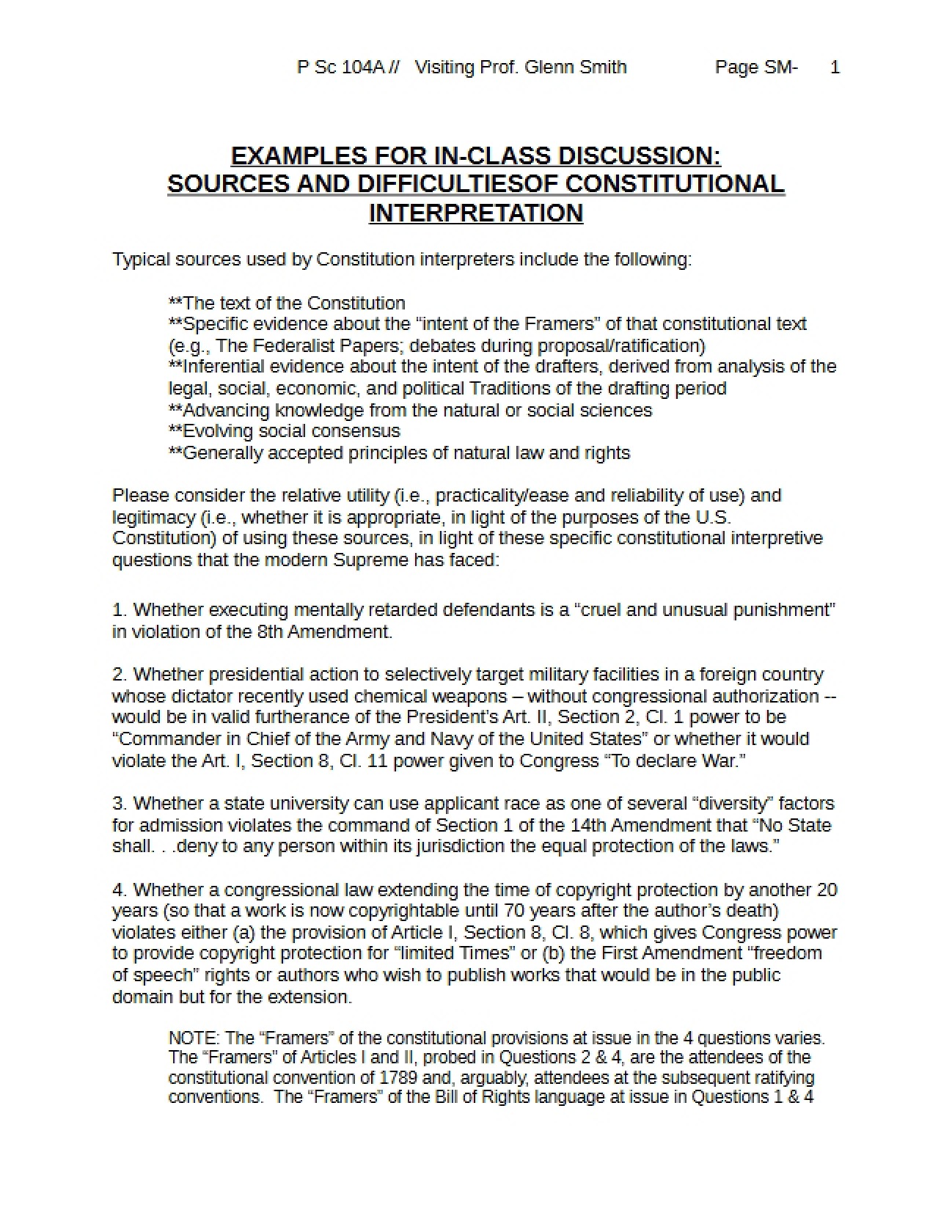 Constitutional Interpretation: Sources and Differences
