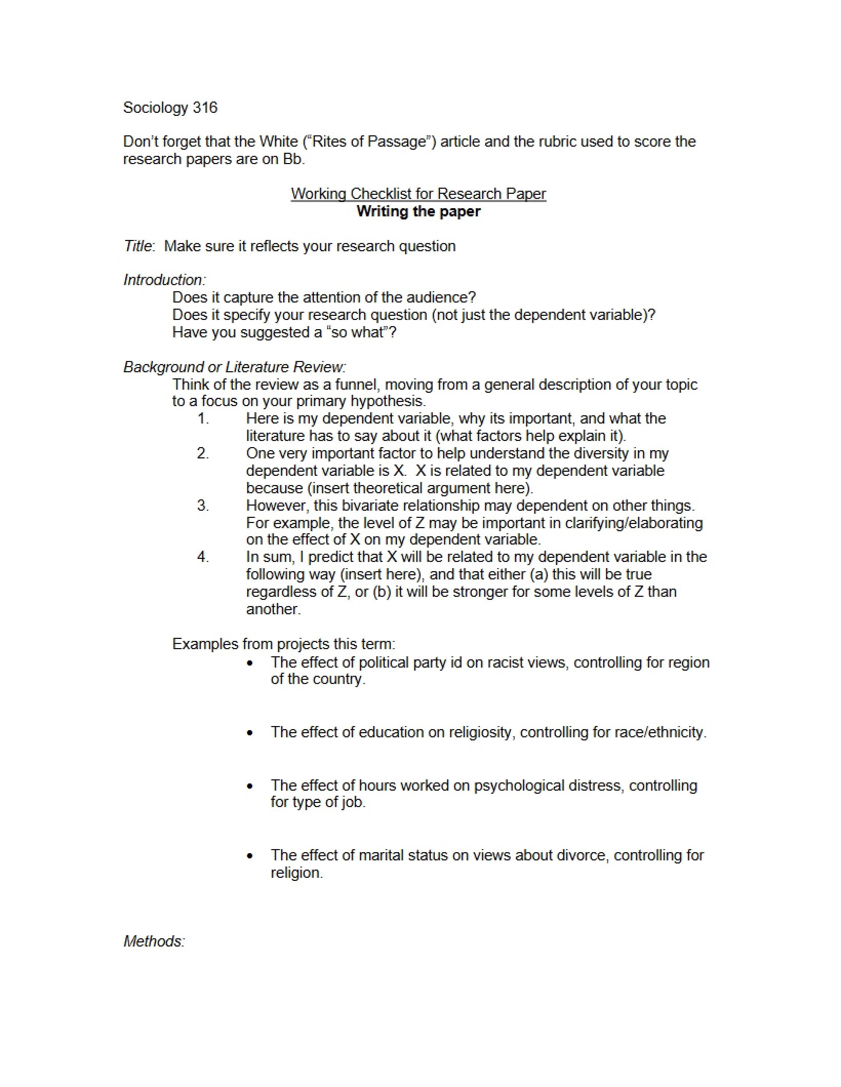 Research Paper Working Checklist