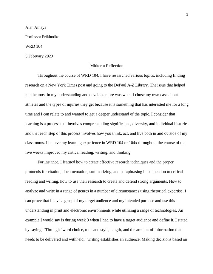 Midterm Course Reflection