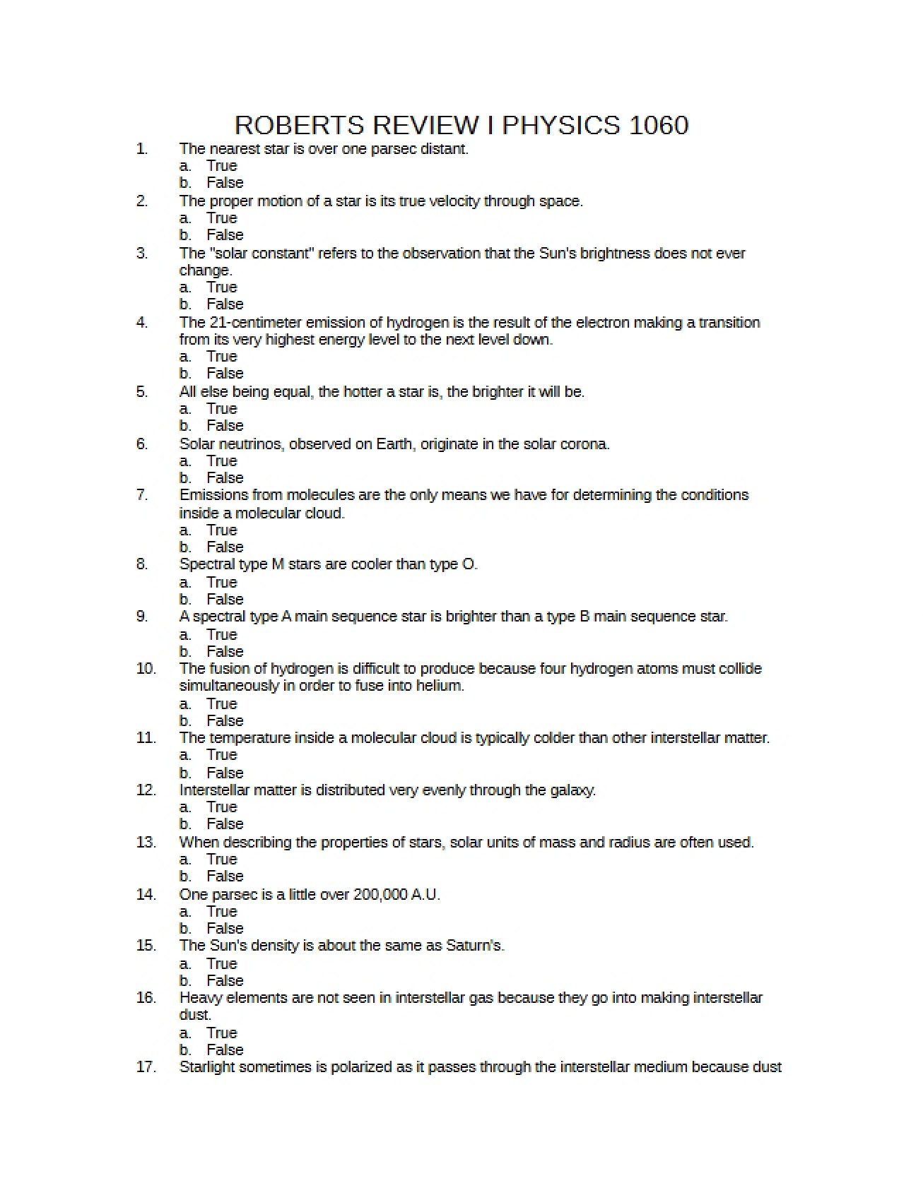 Physics 1060 Roberts Review