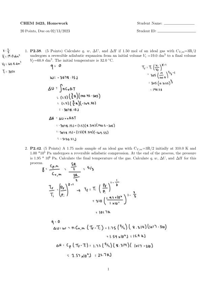 Homework for CHEM 3423