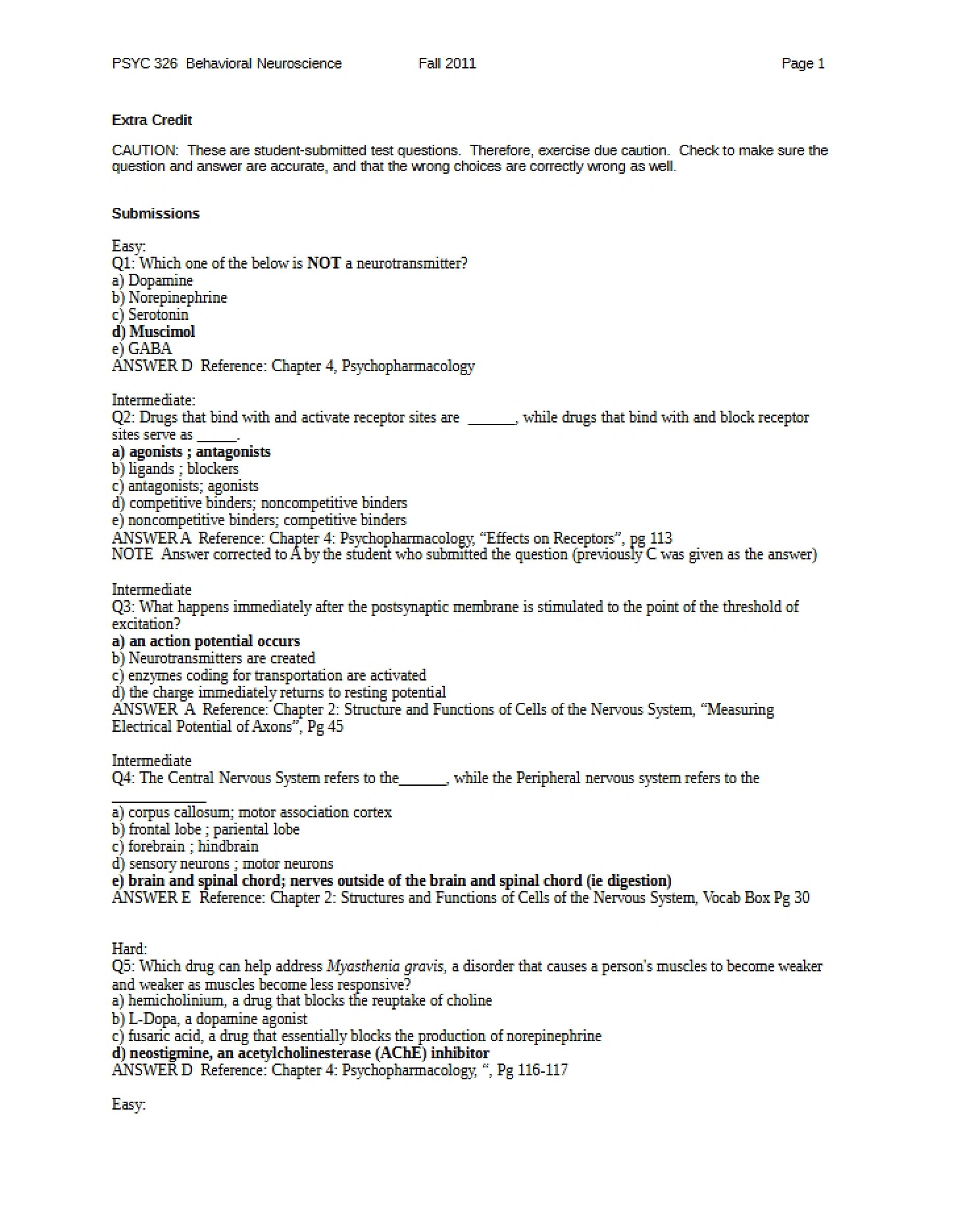 Student Questions for Midterm One Extra Credit