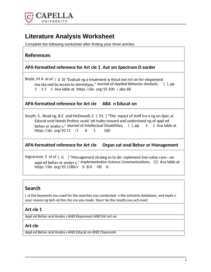 Worksheet - Literature Analysis
