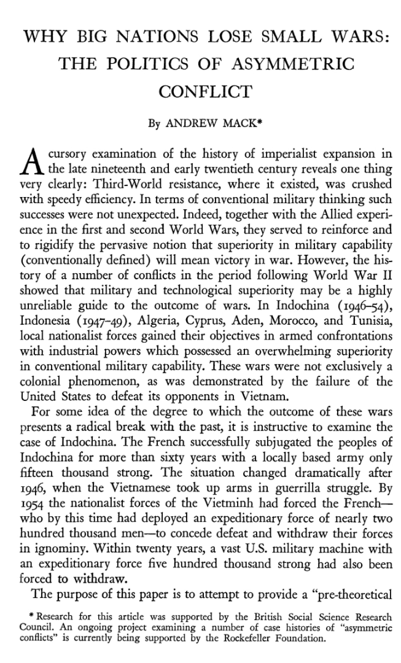 Analysis of Why Big Nations Lose Small Wars
