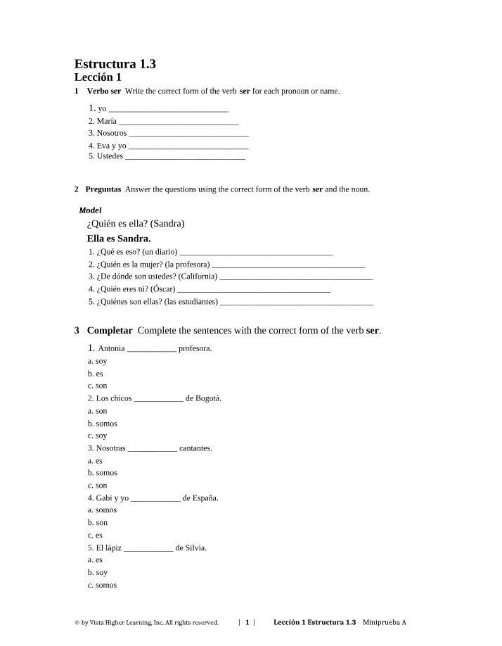 Spanish Verb 'Ser' Conjugation Exercises