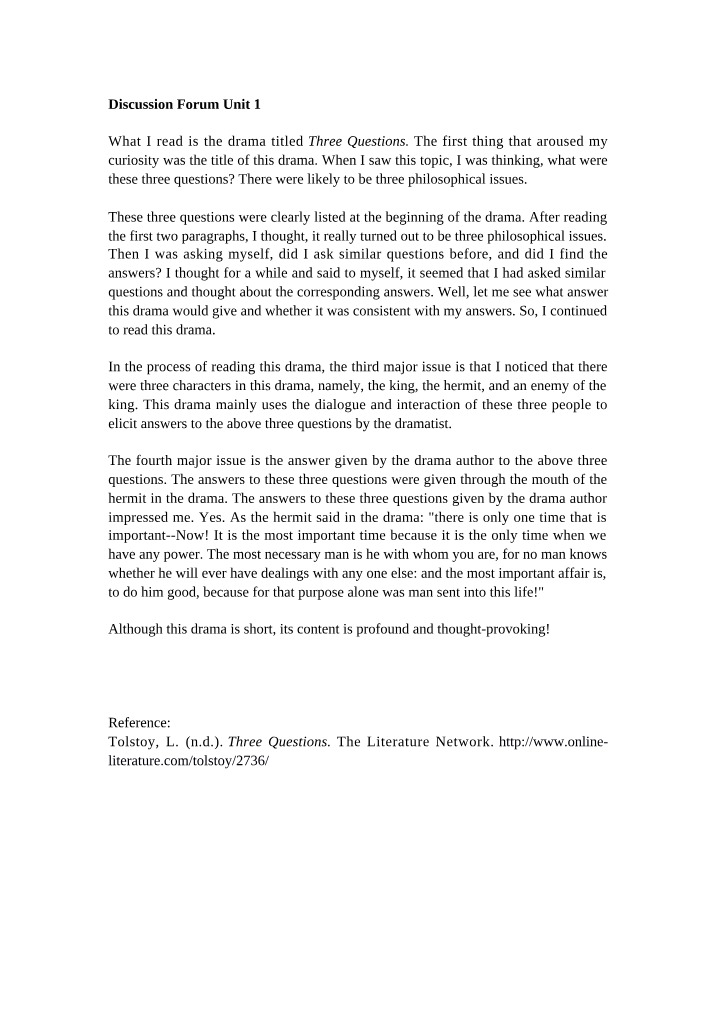 Unit 1 Discussion Forum