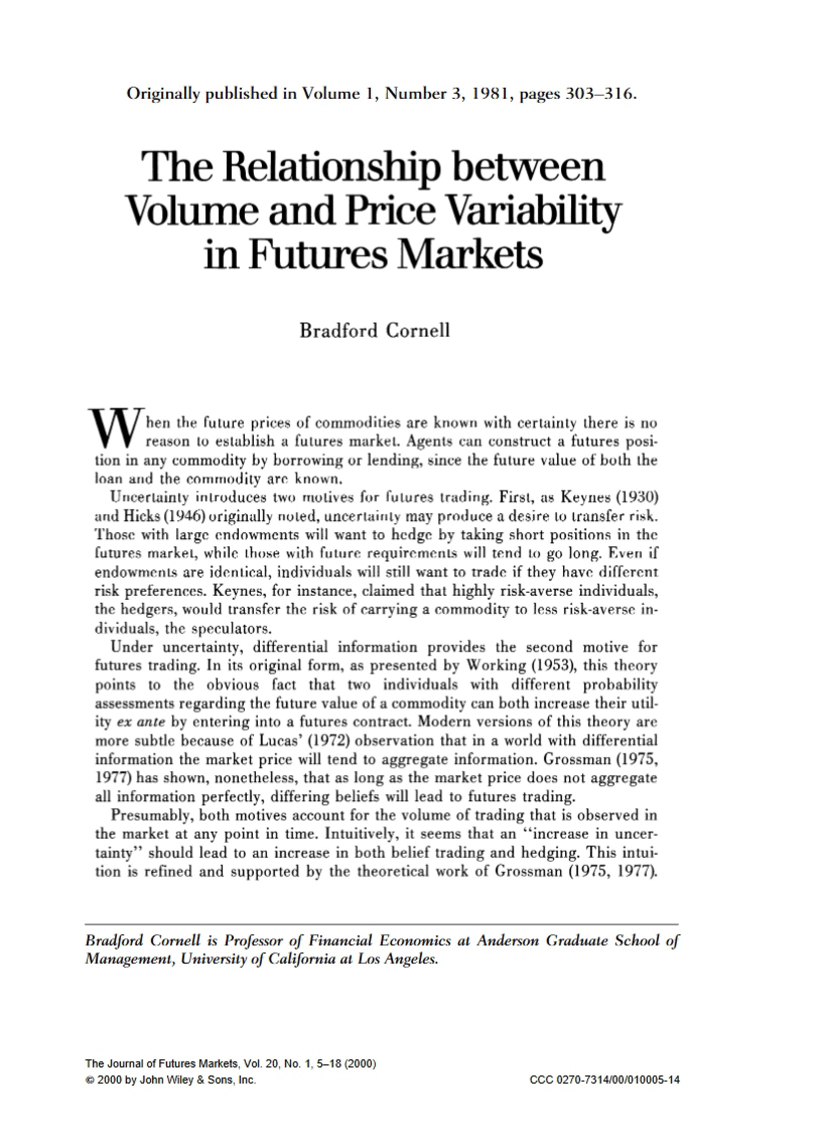 Price Variability and Volume Relationship
