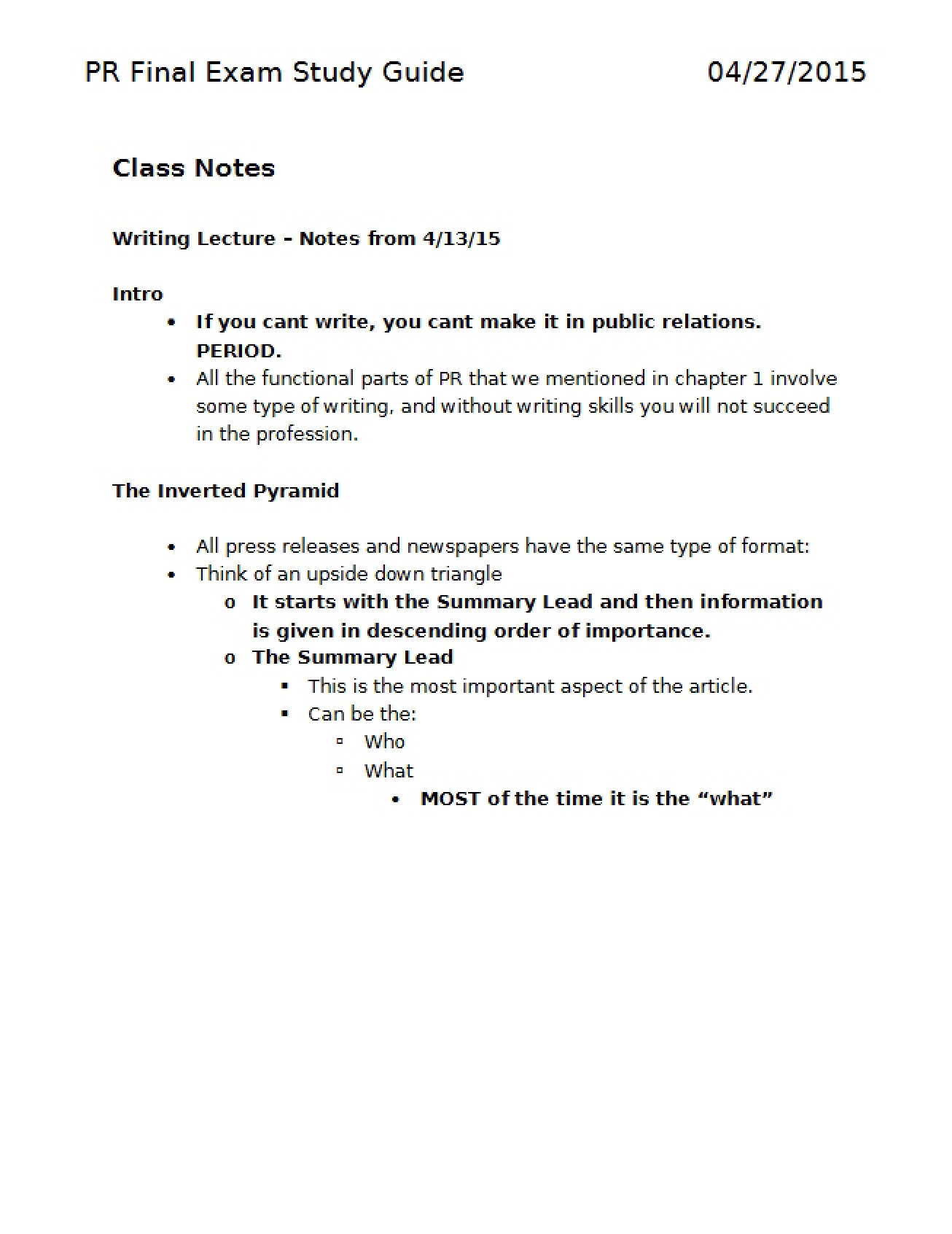 Study Guide for Final Examination