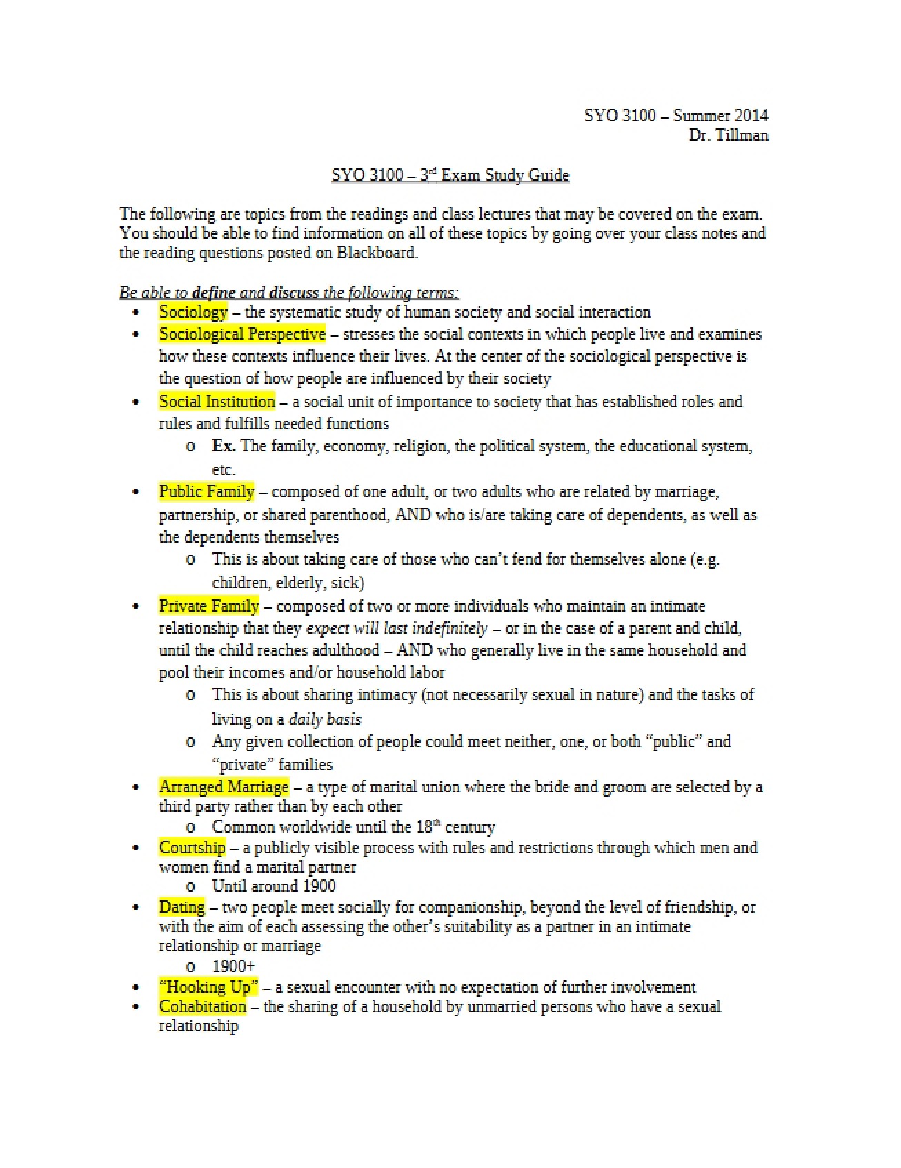 Sociology of Families Note