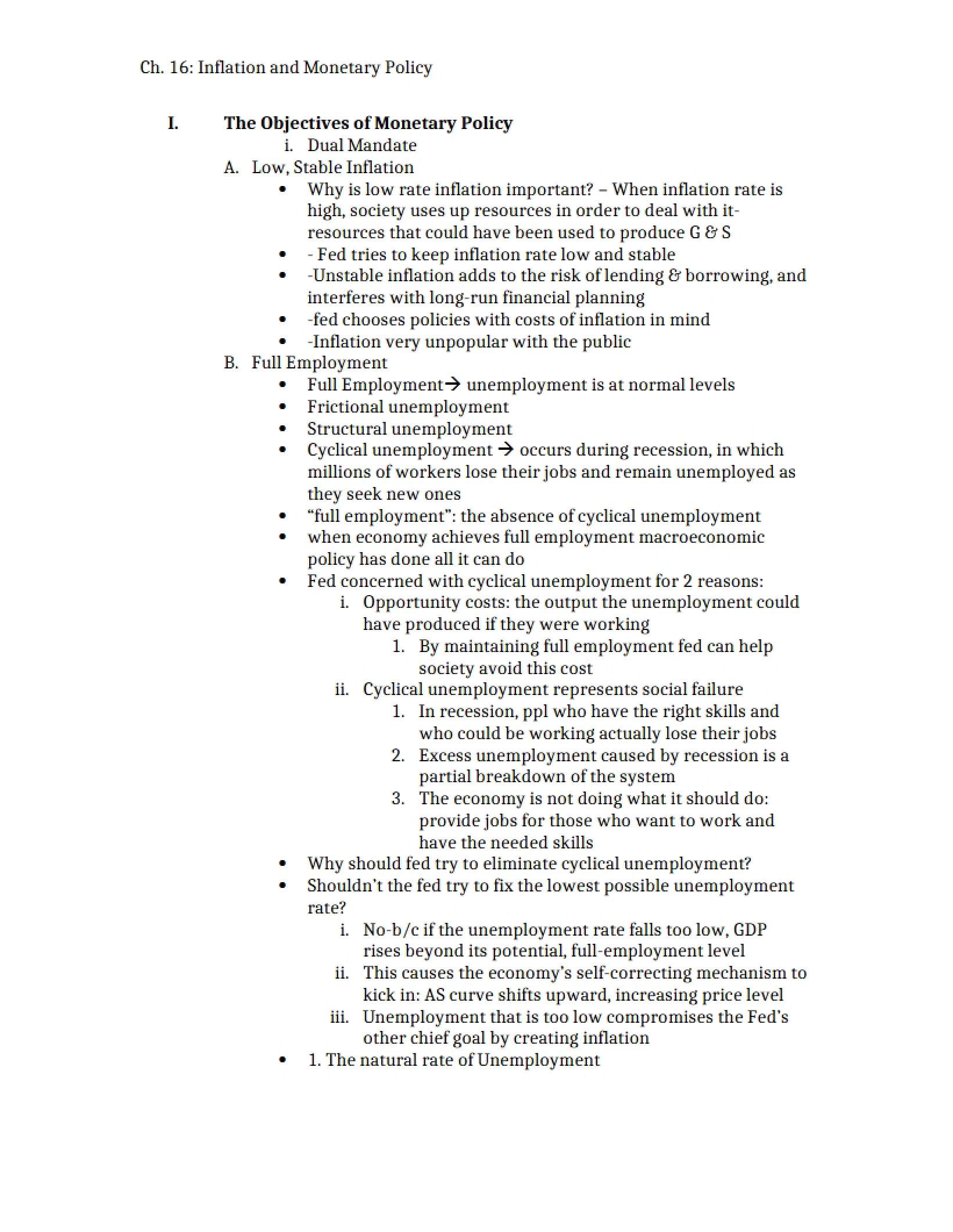 Policy on Money and Inflation