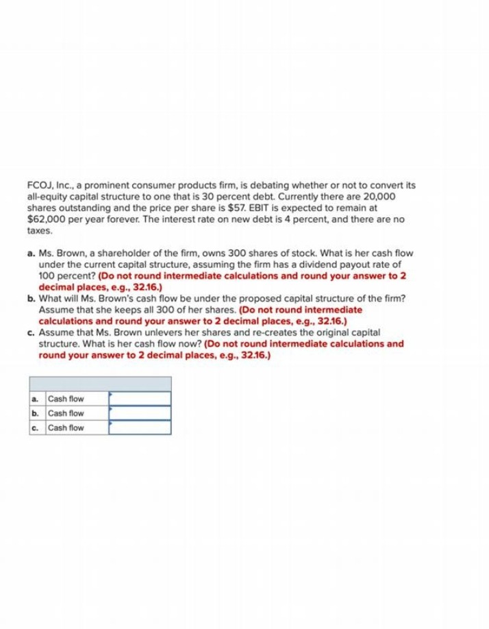 FCOJ Inc. Capital Structure and Cash Flow Problems